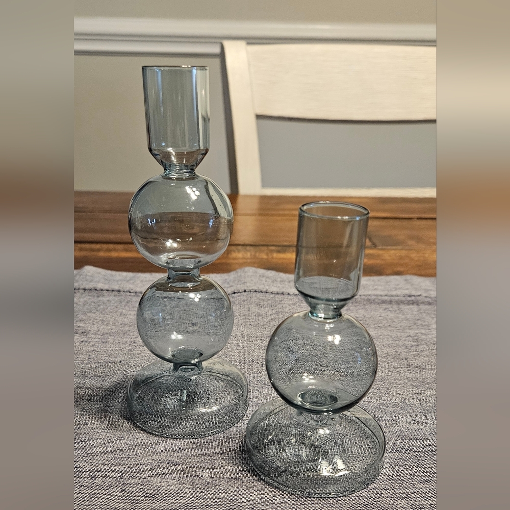 Set of 2 blue taper candle sticks